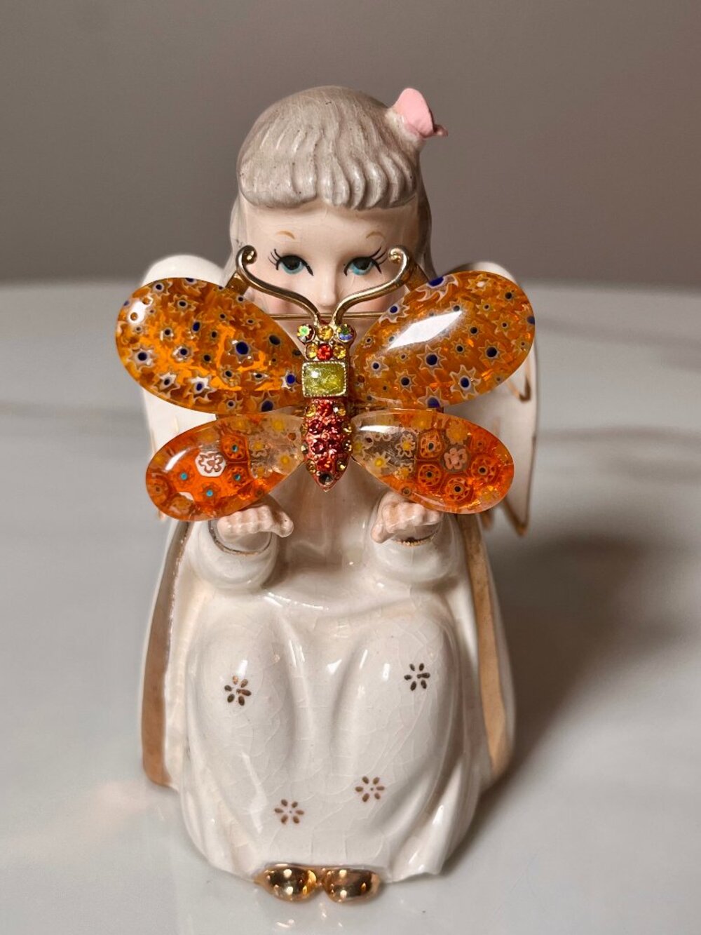 Murano Millefiori Butterfly Orange Murano Brooch